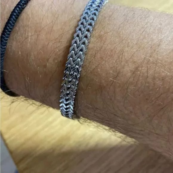 NEW Men’s Double Rope Chain Bracelet Stainless Sterling 9” Punk Silver Bracelet - Picture 7 of 8